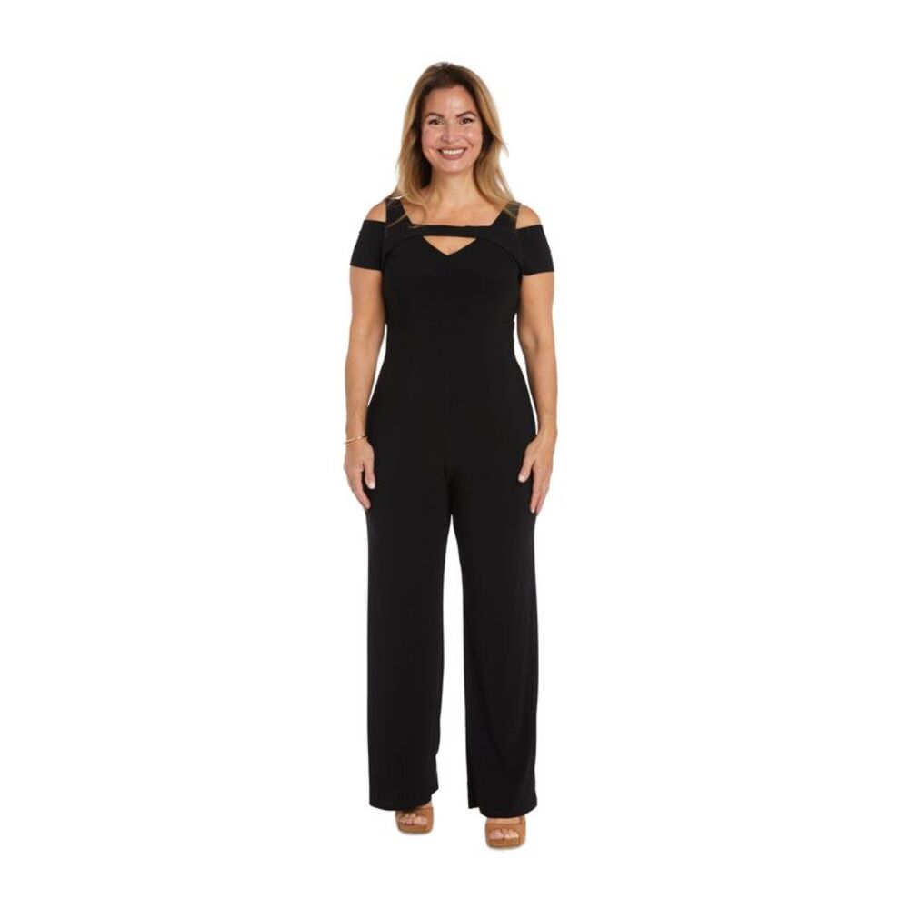 R&M RICHARDS WOMAN Womens Black Cutout Neckline Wide Leg Jumpsuit Plus 22W